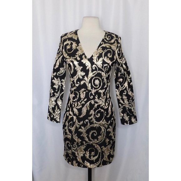 ANINE BING Gold Metallic Brocade Dress Jacquard Swirly Mini Party Holidays XS - Picture 3 of 16